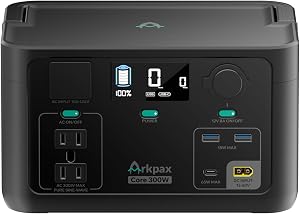 Arkpax Portable Power Station 300W, 600W Peak Backup LiFePO4 Battery 192Wh Solar Generator