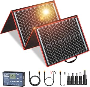 DOKIO 150W Portable Foldable Solar Panel Kit, Compact 21x20in Design 7.3lb with Standalone