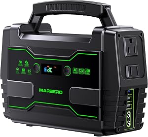 MARBERO Portable Power Station 155Wh Camping Solar Generator 100W with AC DC and USB Outpu