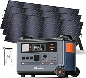 OSCAL PowerMax 6000 Solar Generator with 3×400W Solar Panel, 120V/240V Split Phase Voltage