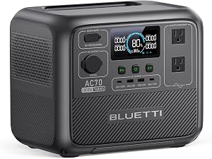 BLUETTI AC70 Portable Power Station, 768Wh Solar Generator w/ 2 1000W AC Outlets (Power Li