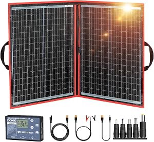 DOKIO 100W Portable Foldable Solar Panel Kit (19x26in, 5.3lb), with Separate Controller an